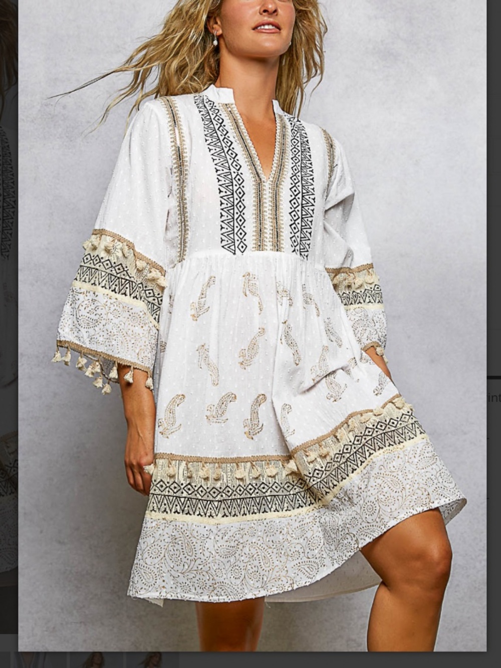 POL dress festival White Embroidered womens size large sequins tassels western L